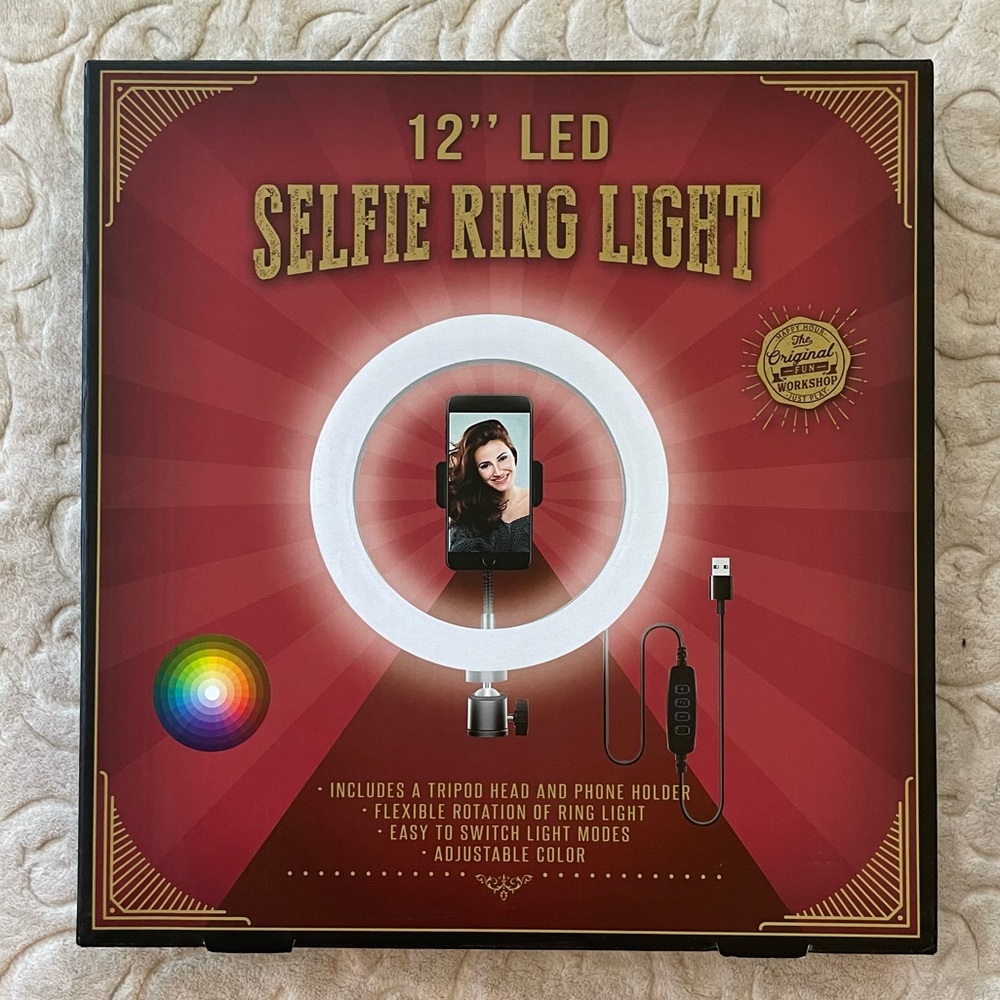 NEW! 12” LED Selfie Ring Light Dimming Rotating USB Powered NIB NWT